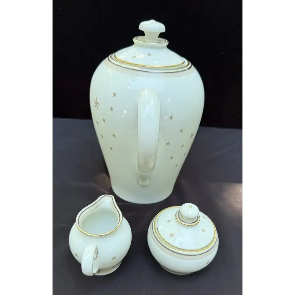 Rare Vintage Bing & Grondahl Milky Way Gold Star Pattern Tea Pot Cream & Sugar